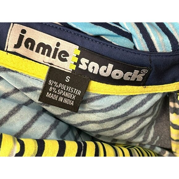 Jamie Sadock Women's Blue Yellow Stretch Sleeveless Shirt Size Small Striped Zip - Picture 3 of 3